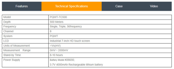 Rivelatore geofisico dell'acqua PQWT-TC500 500 metri di potere di 4000mAh